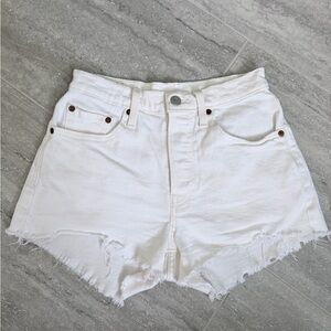 Levi’s 501 White High Rise Cutoff Shorts Raw Hem Button Fly W25